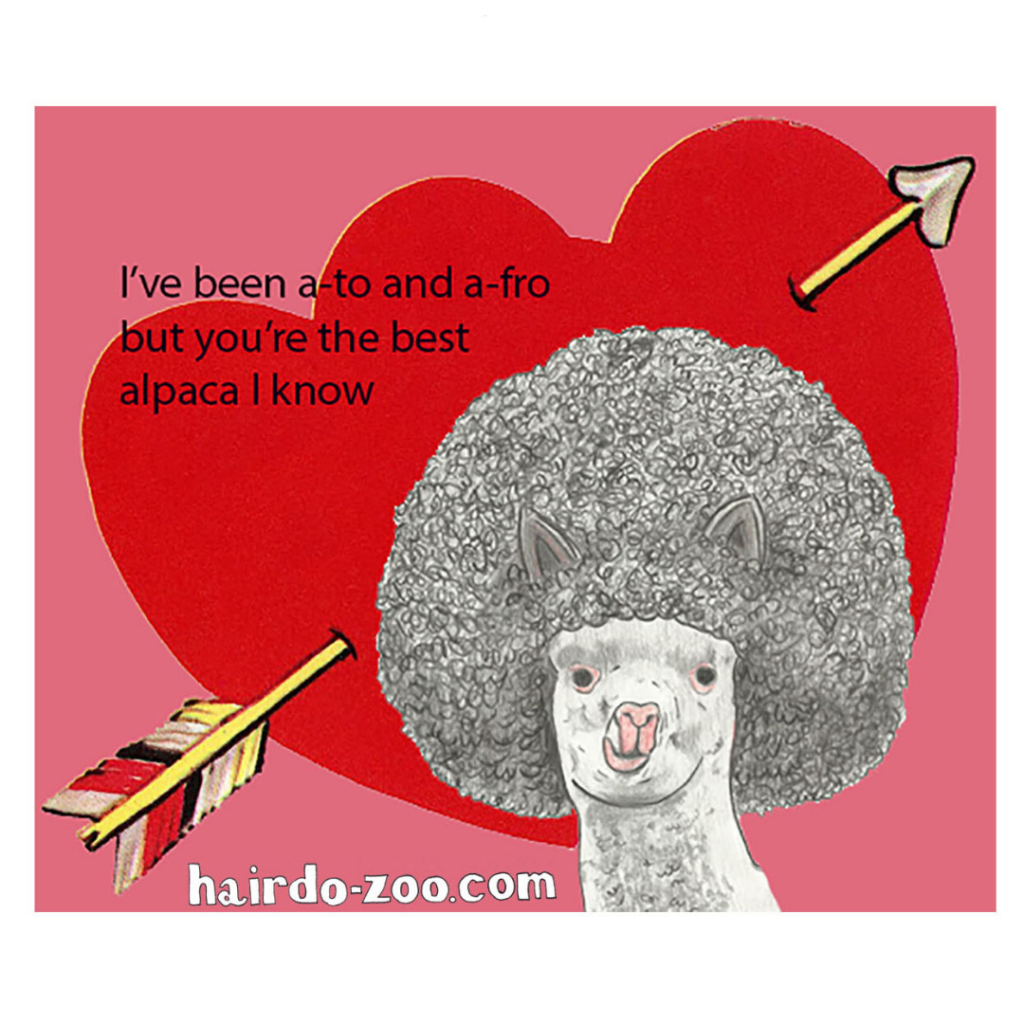 alpaca with an afro valentine